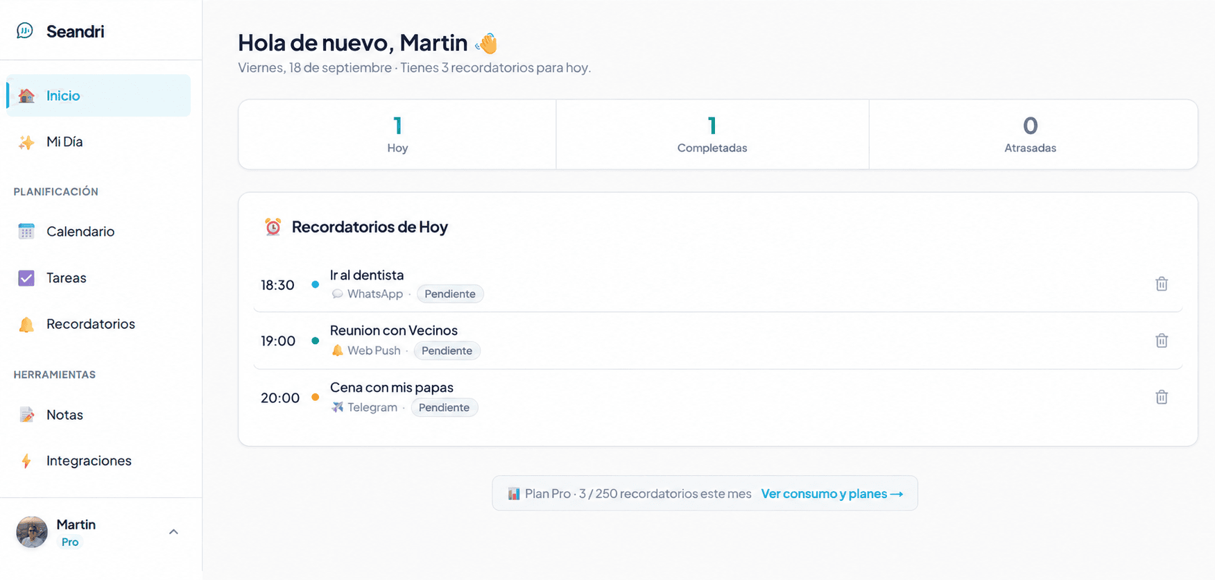 Dashboard e Inicio Seandri